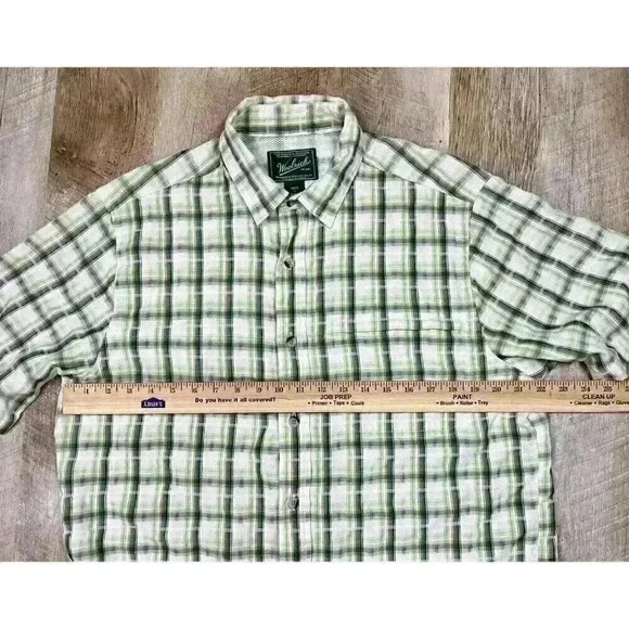 Woolrich Button Shirt Mens Large Green Plaid S/S Zip Pocket Modal Hiking 6302 - Picture 8 of 9